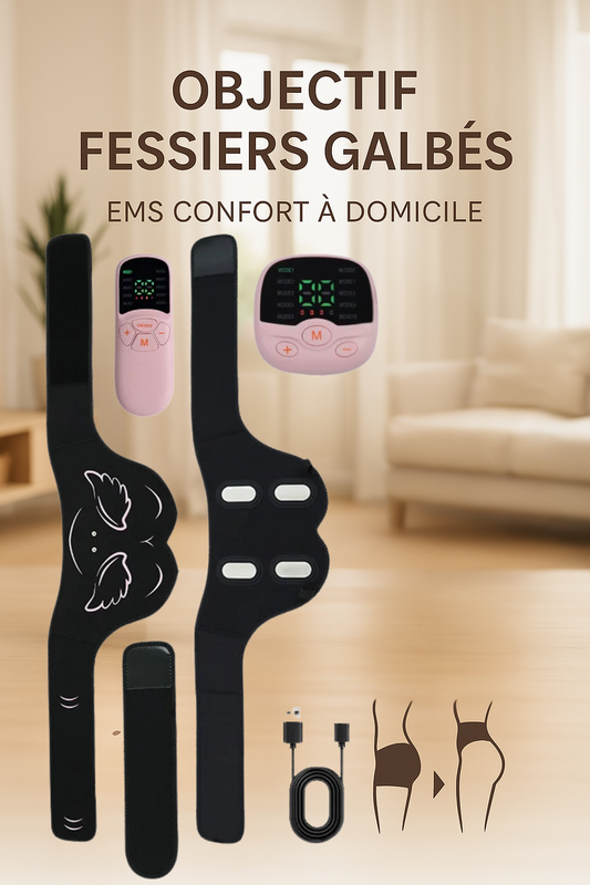 Electrostimulation Fessier avec télécommande et électrodes pour tonifier et sculpter les fessiers à domicile.
