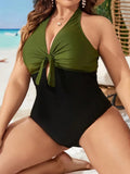 Khaki and Black Slimming Swimsuit 