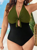 Khaki and Black Slimming Swimsuit 