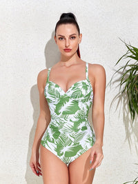 Maillot de Bain Une Pièce Grande Taille vert fleurie 