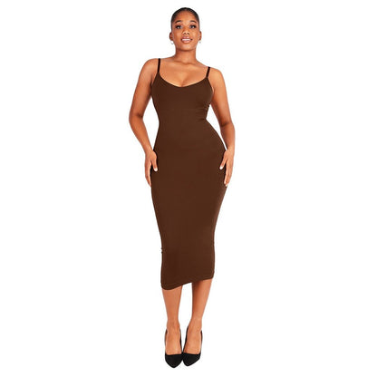 robe longue marron femme ronde