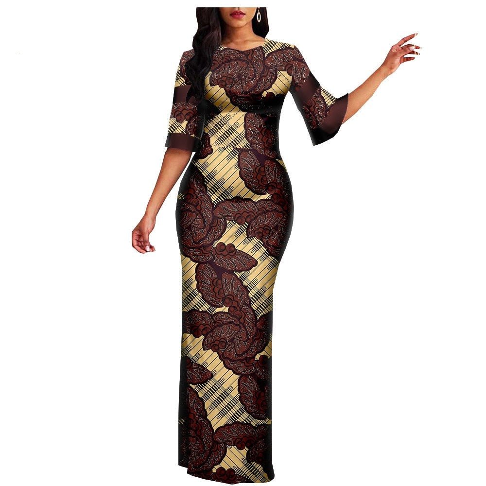 Robe Africaine Wax Marron et beige