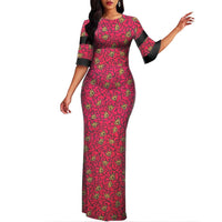 Robe Africaine Wax rose foncé