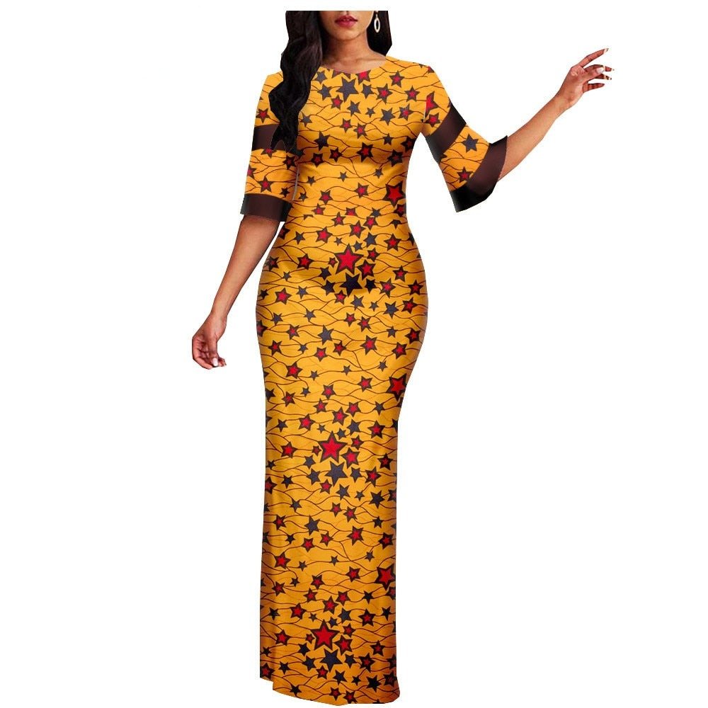 Robe Africaine Wax jaune avec étoile