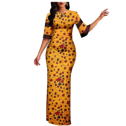 Robe Africaine Wax jaune avec étoile
