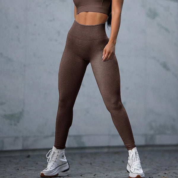 Legging effet amincissant sport fitness femme marron vue de face