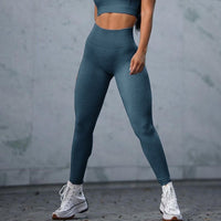 Legging effet amincissant sport fitness femme bleu vue de face