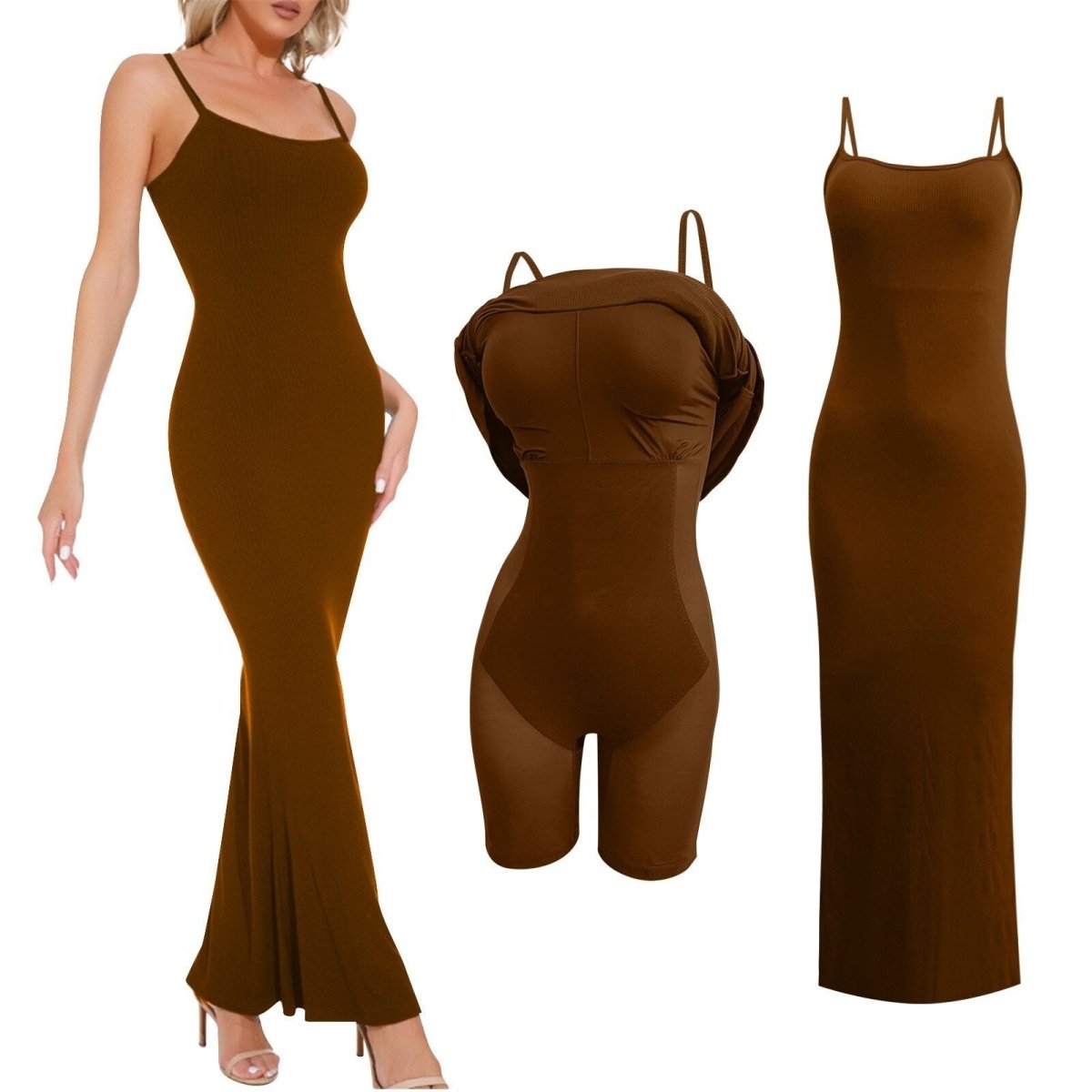 Robe Très Gainante marron a bretelle