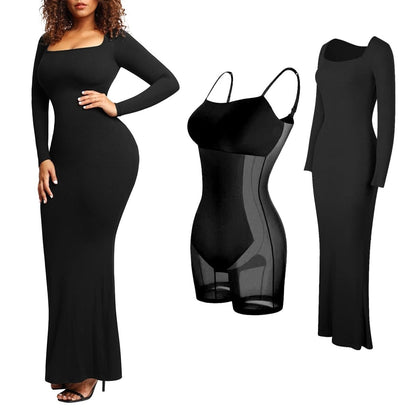 Robe Très Gainante noir manche longue