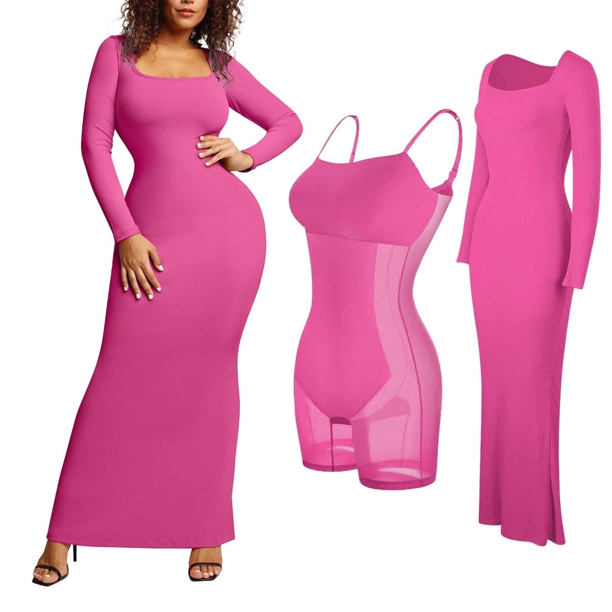 Robe Très Gainante rose manche longue
