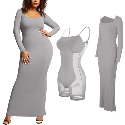 Robe Très Gainante gris manche longue