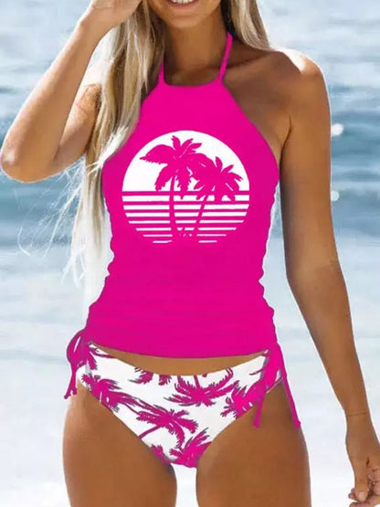 Tankini de Bain Gainant rose avec motif palmier